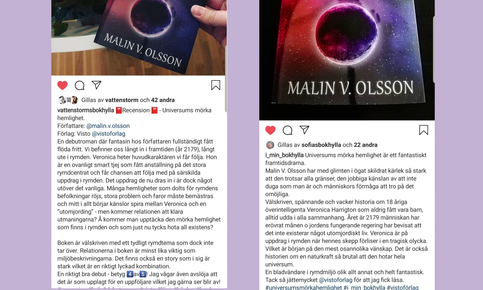 Fina recensioner av Universums mörka hemlighet av Malin V. Olsson – mitt första officiella lektörsuppdrag
